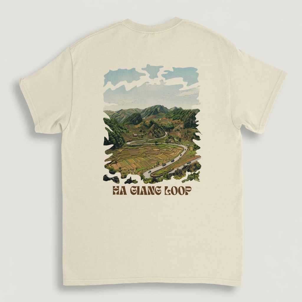 T-shirt unisexe Rizières & Montagnes couleur Natural sur fond contrasté